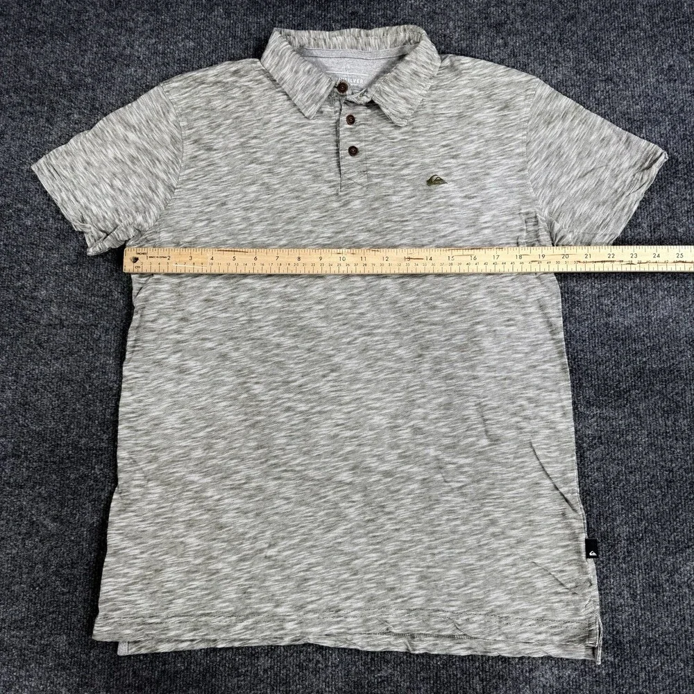 Quiksilver Mens Polo Shirt Size L Gray Olive Striped Short Sleeve Modern Fit